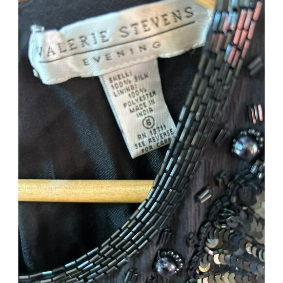 Valerie Stevens Black Beaded Silk Blend Long Sleeve Evening Top Size 6 Special - Picture 4 of 5